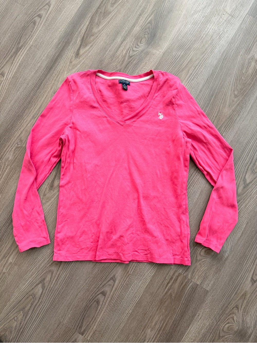 U.S. Polo Assn. V-Neck Tee in Bright Pink with White Trim